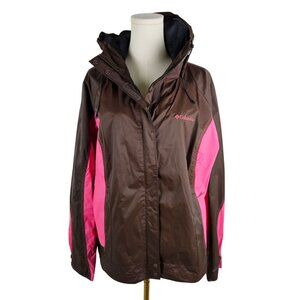 Columbia Omni-Tech Arcadia II Hooded Windbreaker Jacket XL Brown Pink